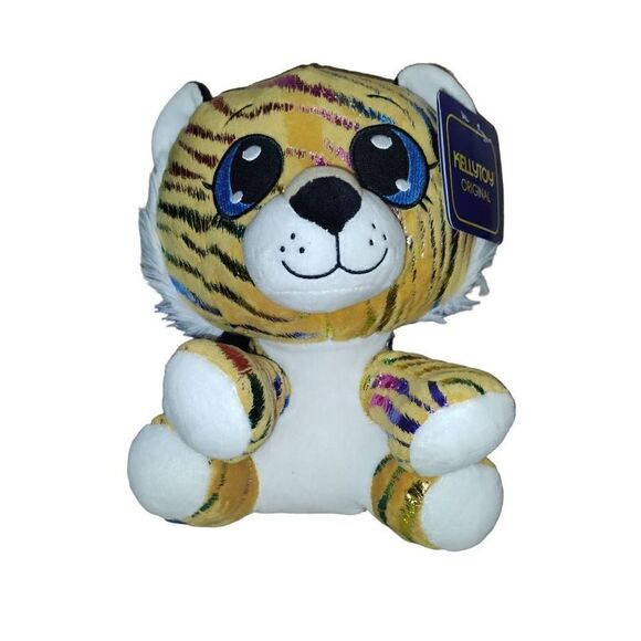 NWT KellyToy Original Foil Rainbow Striped Tiger Stuffed Plush Toy 10" Cat - Picture 1 of 4